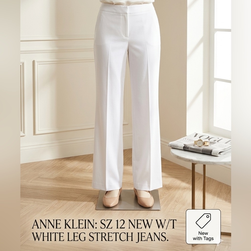 Sz 12 New W/T Anne Klein White Wide Leg Stretch Jeans